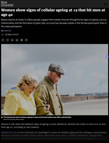 Women show senescence at 19 that only appears in men at 40